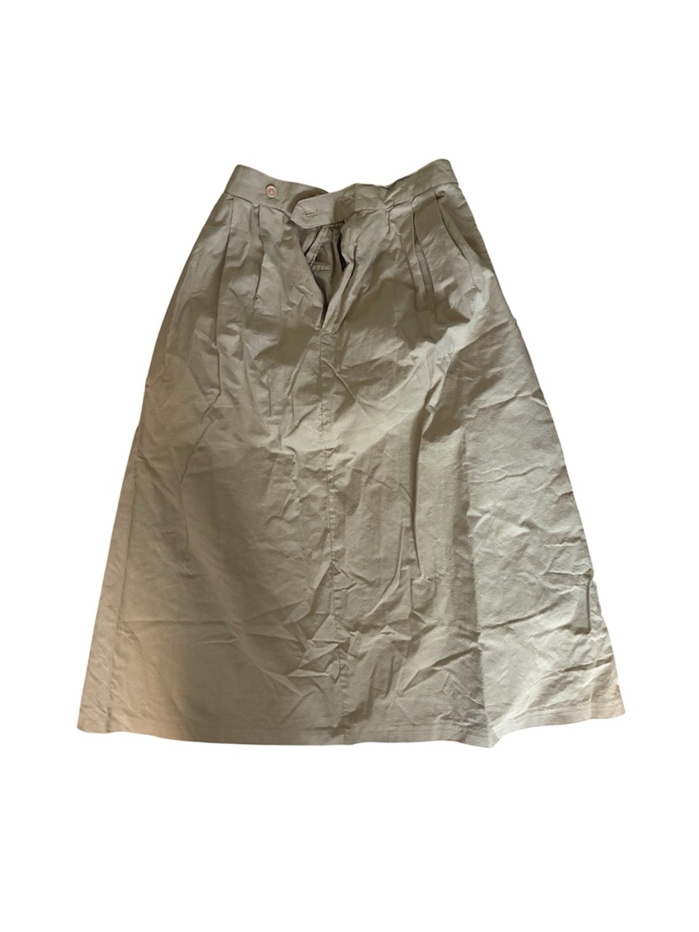 VTG 80s Khaki Safari Skirt Women 9 A-line Button Front Flared Midi w/Pockets